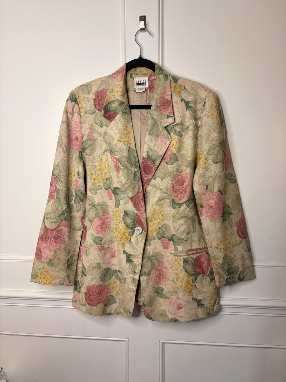 Leslie Fay Floral Blazer - Pink & Green Botanical Print